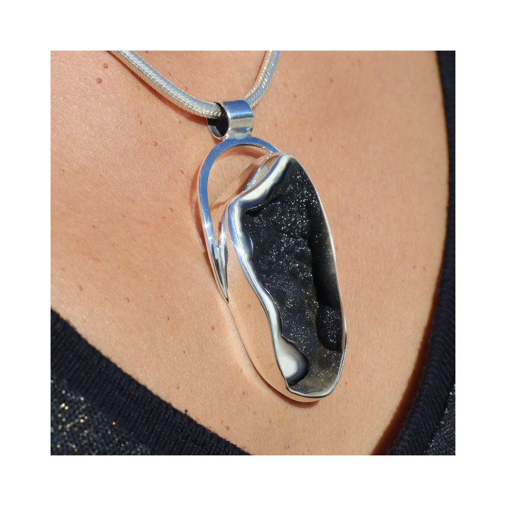 pendentif corail noir fossile argent femme