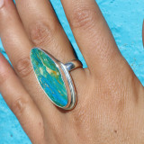 bague argent pierre vert bleu