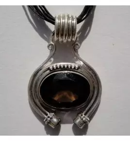 Pendentif argent et quartz fume