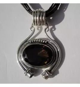 Pendentif argent et quartz fume