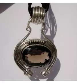 Pendentif argent et quartz fume