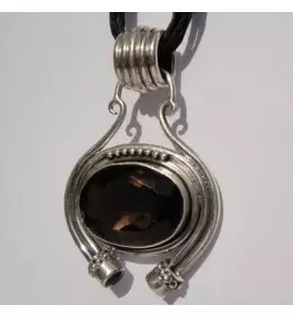 Pendentif argent et quartz fume