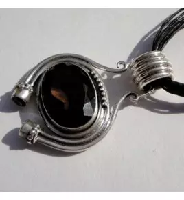 Pendentif argent et quartz fume