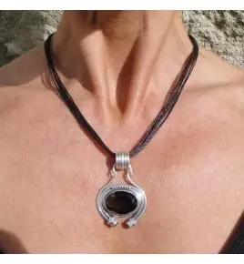 Pendentif argent et quartz fume
