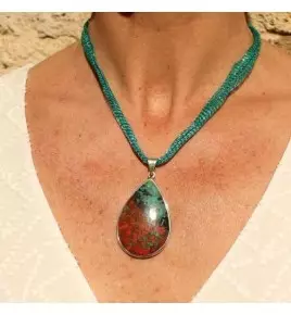 Pendentif argent et chrysocolle cuprite