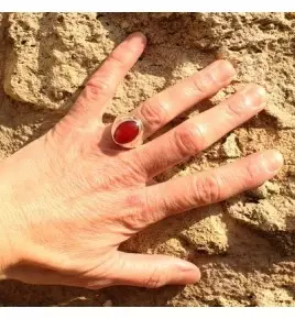 Bague argent et jade rouge