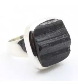 Bague argent et tourmaline noire brute