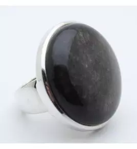 bague argent et obsidienne argentée