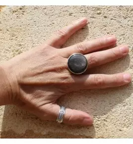 bague argent et obsidienne argentée