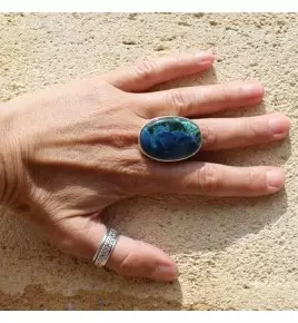 bague argent et chrysocolle azurite malachite