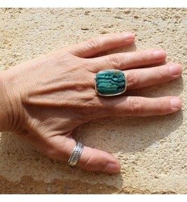 bague argent et azurite malachite