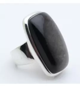 bague argent et obsidienne argentée