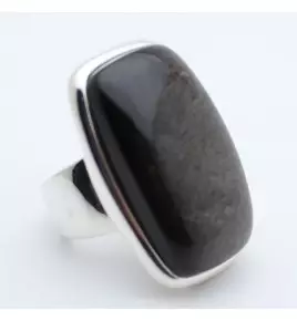bague argent et obsidienne argentée