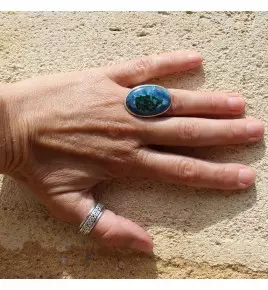 bague argent et chrysocolle azurite malachite