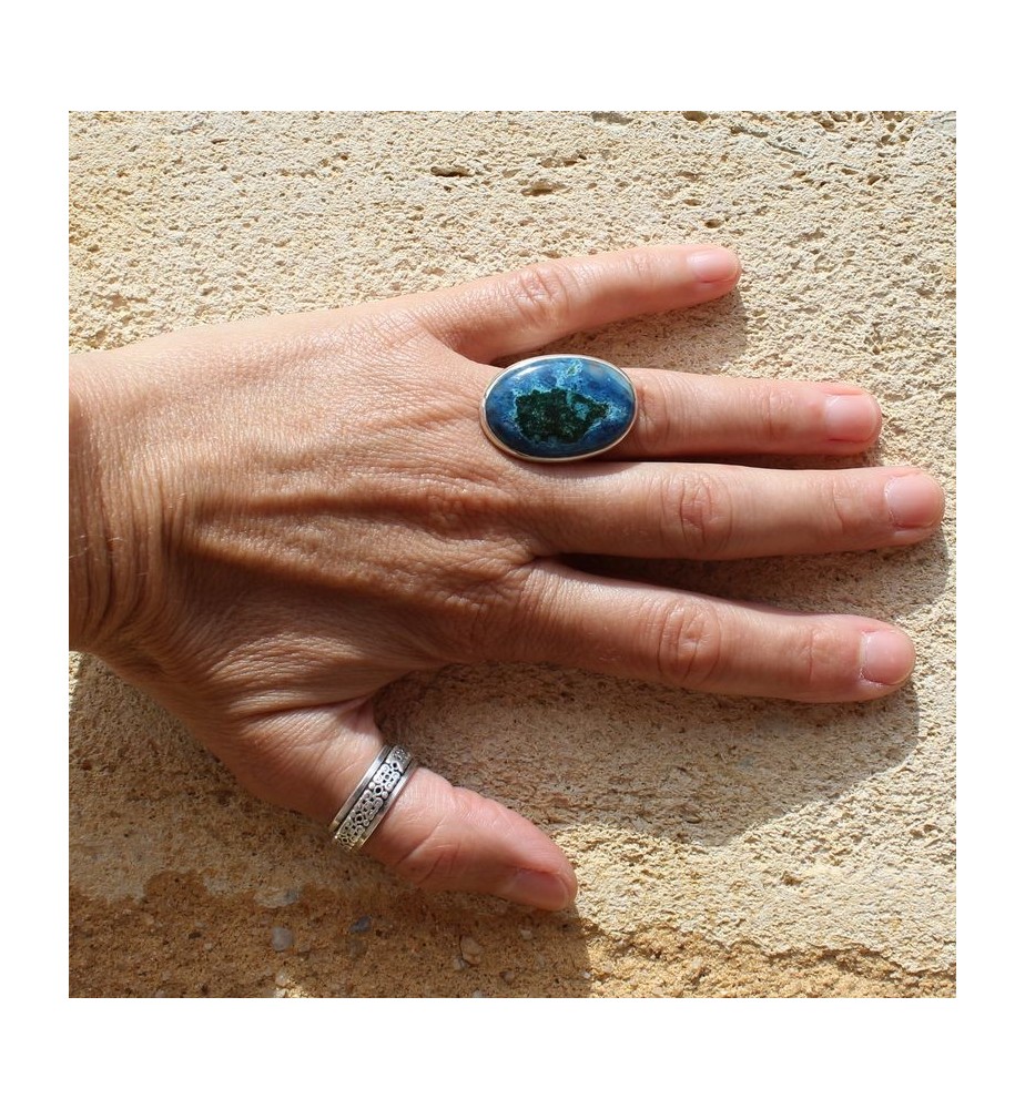 bague argent et chrysocolle